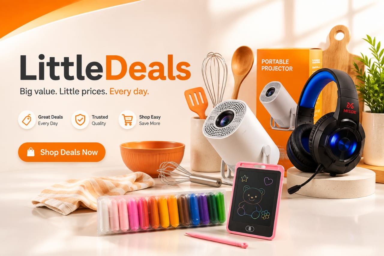 LittleDeals banner with gadgets, phone accessories, kitchen ware and electronics